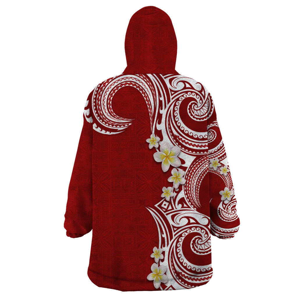 Aloha Polynesian Plumeria Flower Wearable Blanket Hoodie Red Color LT03 - Polynesian Pride