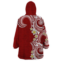 Aloha Polynesian Plumeria Flower Wearable Blanket Hoodie Red Color LT03 - Polynesian Pride