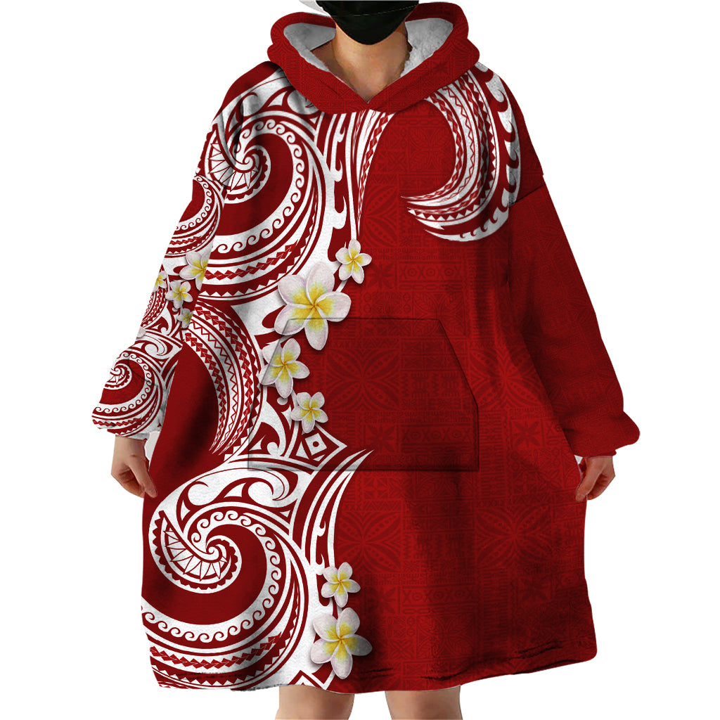 Aloha Polynesian Plumeria Flower Wearable Blanket Hoodie Red Color LT03 - Polynesian Pride