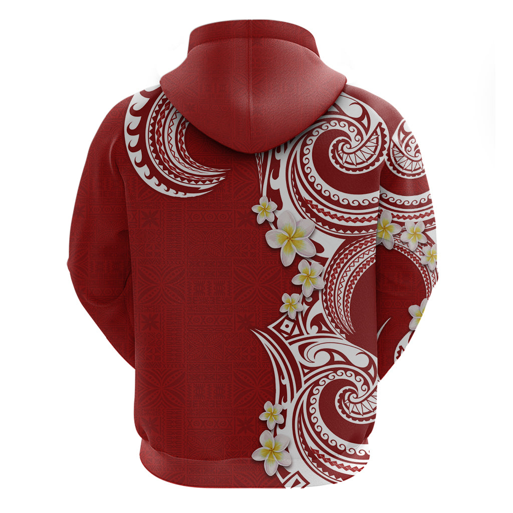 Aloha Polynesian Plumeria Flower Zip Hoodie Red Color
