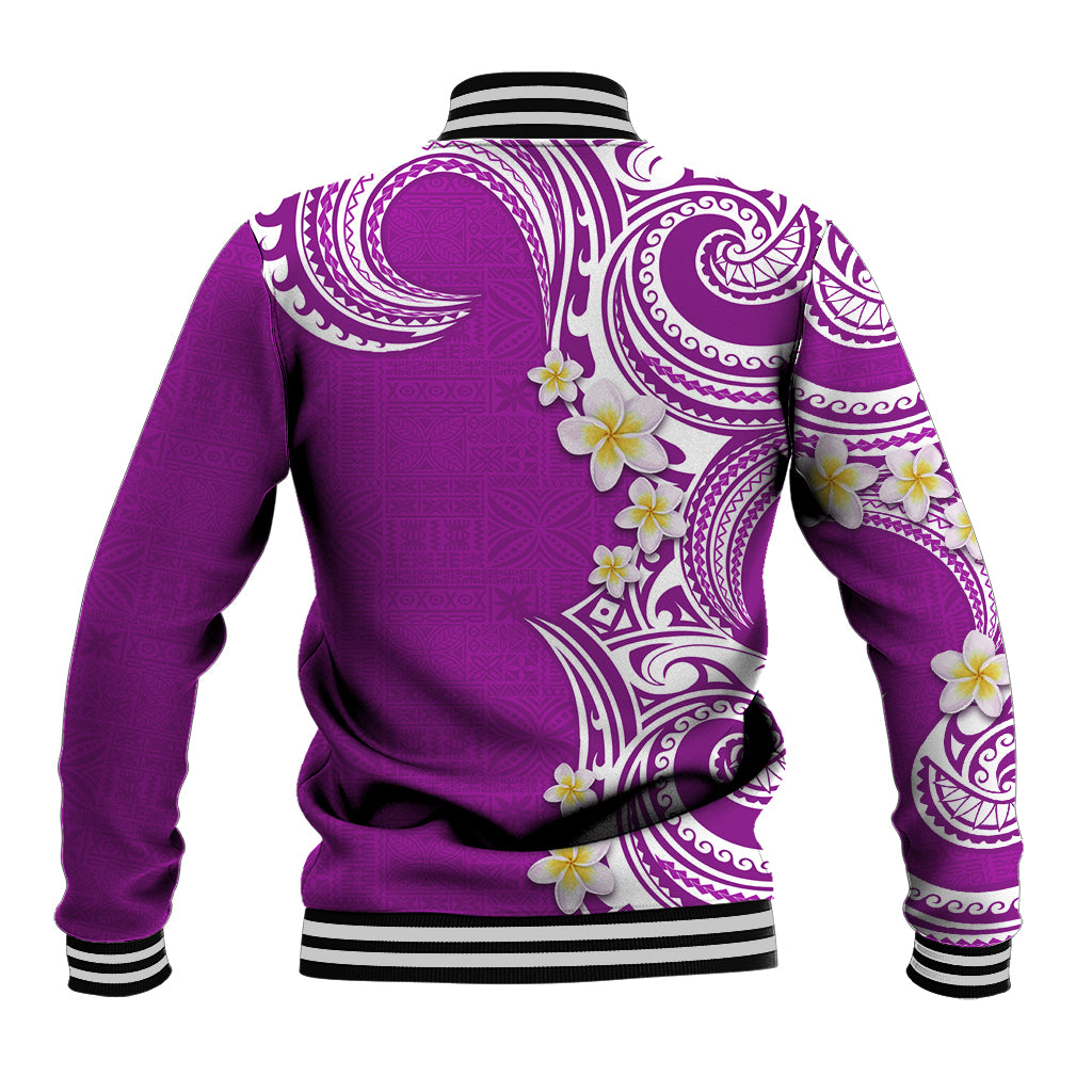 Aloha Polynesian Plumeria Flower Baseball Jacket Purple Color LT03 - Polynesian Pride