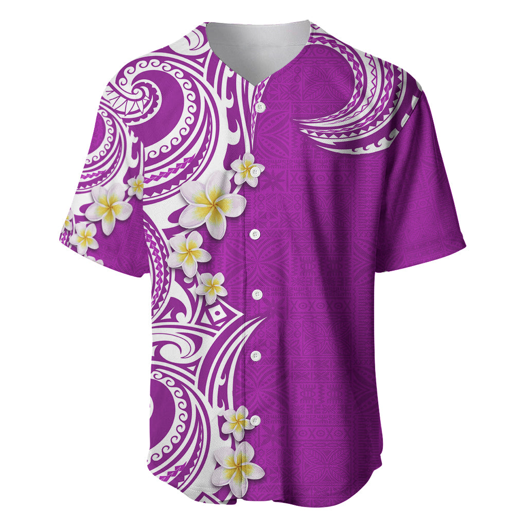 Aloha Polynesian Plumeria Flower Baseball Jersey Purple Color