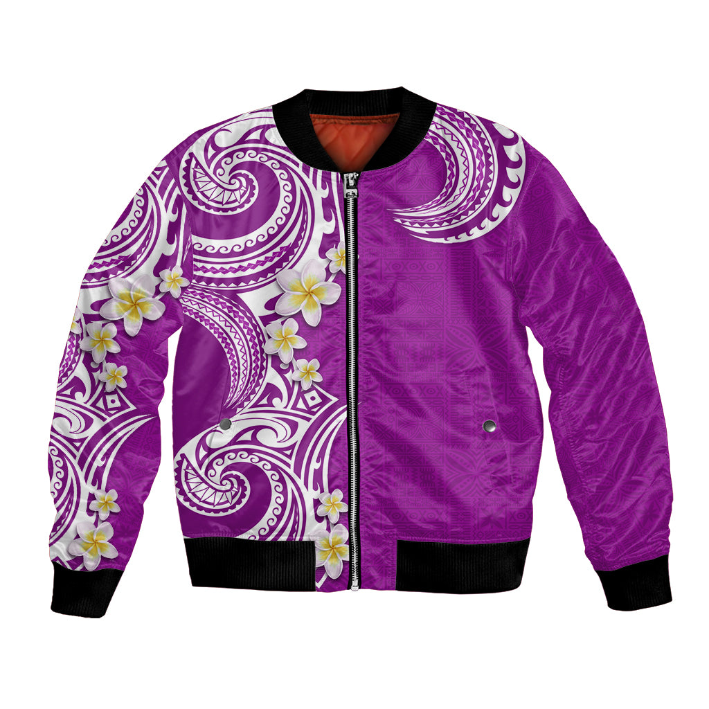 Aloha Polynesian Plumeria Flower Bomber Jacket Purple Color LT03 Unisex Purple - Polynesian Pride