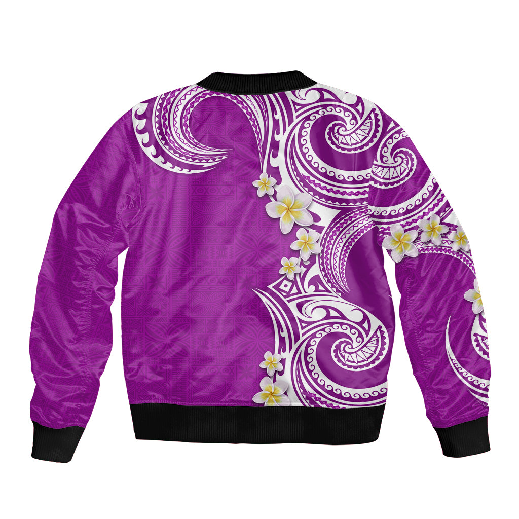 Aloha Polynesian Plumeria Flower Bomber Jacket Purple Color LT03 - Polynesian Pride