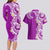 Aloha Polynesian Plumeria Flower Couples Matching Long Sleeve Bodycon Dress and Hawaiian Shirt Purple Color