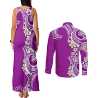Aloha Polynesian Plumeria Flower Couples Matching Tank Maxi Dress and Long Sleeve Button Shirt Purple Color LT03 - Polynesian Pride