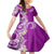 Aloha Polynesian Plumeria Flower Family Matching Long Sleeve Bodycon Dress and Hawaiian Shirt Purple Color