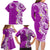 Aloha Polynesian Plumeria Flower Family Matching Long Sleeve Bodycon Dress and Hawaiian Shirt Purple Color