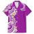 Aloha Polynesian Plumeria Flower Family Matching Long Sleeve Bodycon Dress and Hawaiian Shirt Purple Color