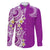 Aloha Polynesian Plumeria Flower Family Matching Long Sleeve Bodycon Dress and Hawaiian Shirt Purple Color