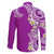 Aloha Polynesian Plumeria Flower Family Matching Long Sleeve Bodycon Dress and Hawaiian Shirt Purple Color