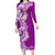 Aloha Polynesian Plumeria Flower Family Matching Long Sleeve Bodycon Dress and Hawaiian Shirt Purple Color