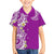 Aloha Polynesian Plumeria Flower Family Matching Long Sleeve Bodycon Dress and Hawaiian Shirt Purple Color