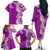 Aloha Polynesian Plumeria Flower Family Matching Off The Shoulder Long Sleeve Dress and Hawaiian Shirt Purple Color