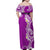 Aloha Polynesian Plumeria Flower Family Matching Off Shoulder Maxi Dress and Hawaiian Shirt Purple Color