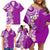 Aloha Polynesian Plumeria Flower Family Matching Off Shoulder Short Dress and Hawaiian Shirt Purple Color