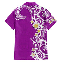 Aloha Polynesian Plumeria Flower Family Matching Off Shoulder Short Dress and Hawaiian Shirt Purple Color LT03 - Polynesian Pride