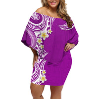 Aloha Polynesian Plumeria Flower Family Matching Off Shoulder Short Dress and Hawaiian Shirt Purple Color LT03 Mom's Dress Purple - Polynesian Pride