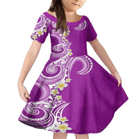 Aloha Polynesian Plumeria Flower Family Matching Short Sleeve Bodycon Dress and Hawaiian Shirt Purple Color