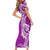 Aloha Polynesian Plumeria Flower Family Matching Short Sleeve Bodycon Dress and Hawaiian Shirt Purple Color