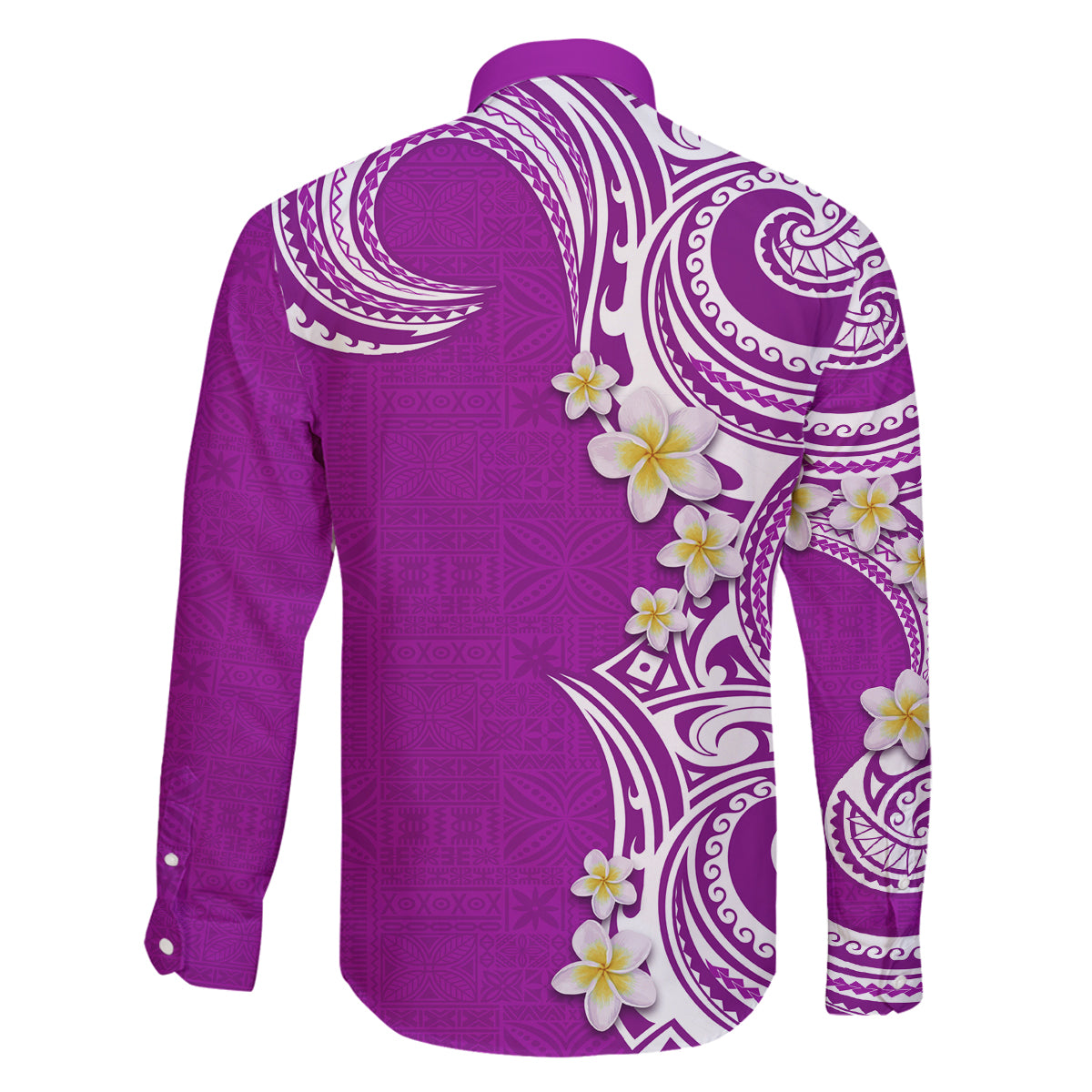 Aloha Polynesian Plumeria Flower Family Matching Tank Maxi Dress and Hawaiian Shirt Purple Color