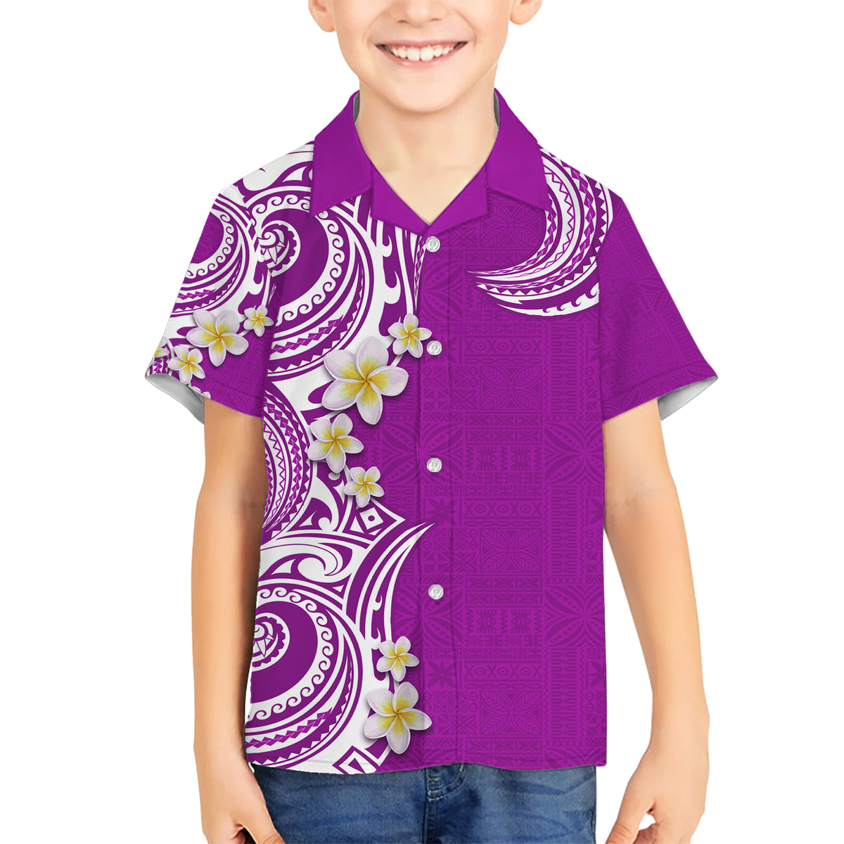 Aloha Polynesian Plumeria Flower Kid Hawaiian Shirt Purple Color LT03 Kid Purple - Polynesian Pride