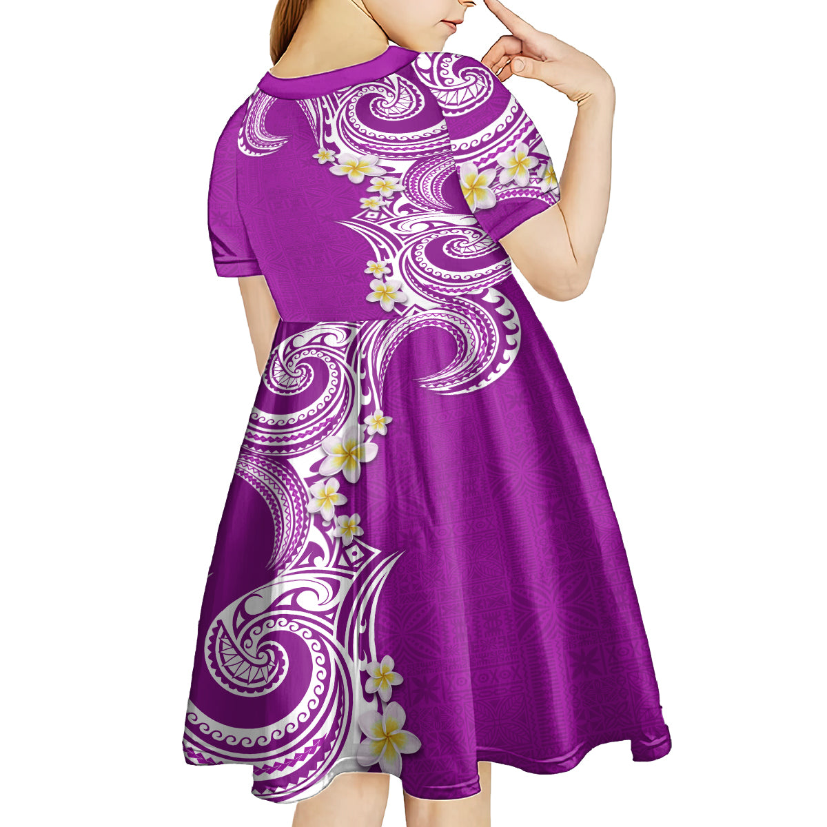 Aloha Polynesian Plumeria Flower Kid Short Sleeve Dress Purple Color LT03 - Polynesian Pride