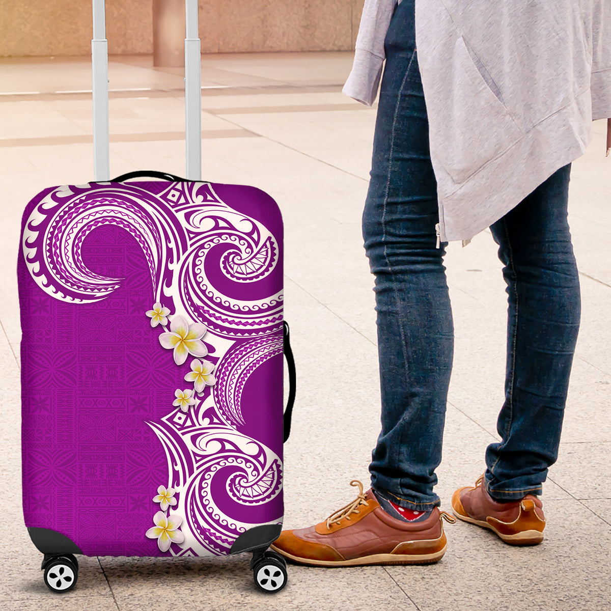 Aloha Polynesian Plumeria Flower Luggage Cover Purple Color