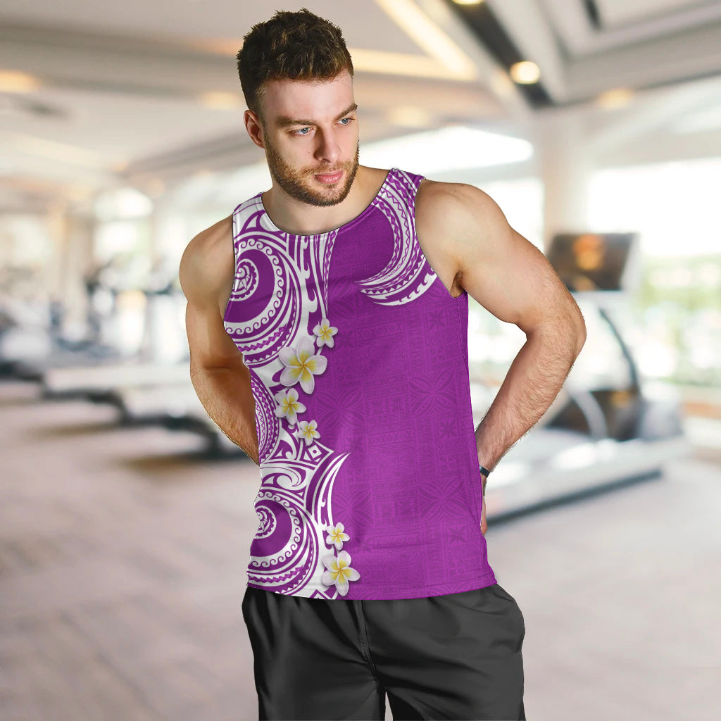 Aloha Polynesian Plumeria Flower Men Tank Top Purple Color