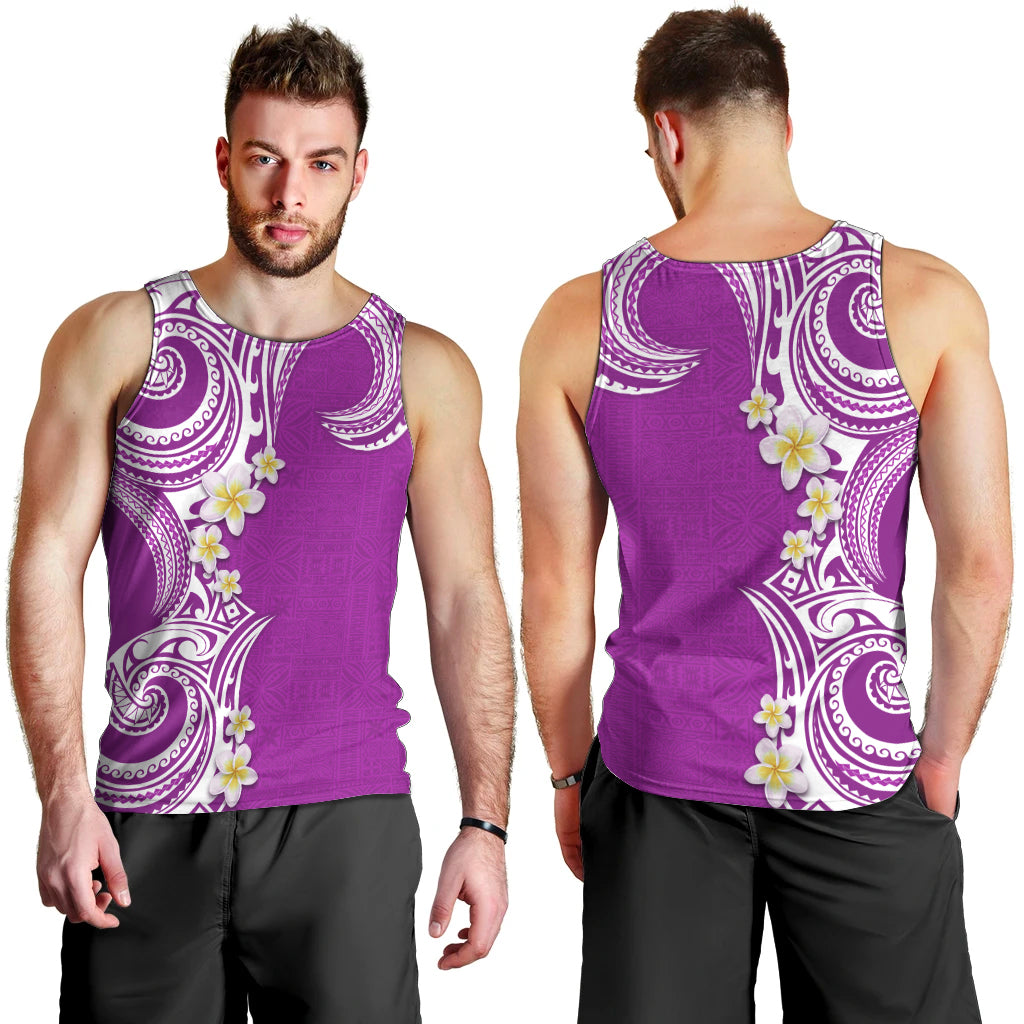 Aloha Polynesian Plumeria Flower Men Tank Top Purple Color LT03 - Polynesian Pride