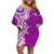 Aloha Polynesian Plumeria Flower Off Shoulder Short Dress Purple Color