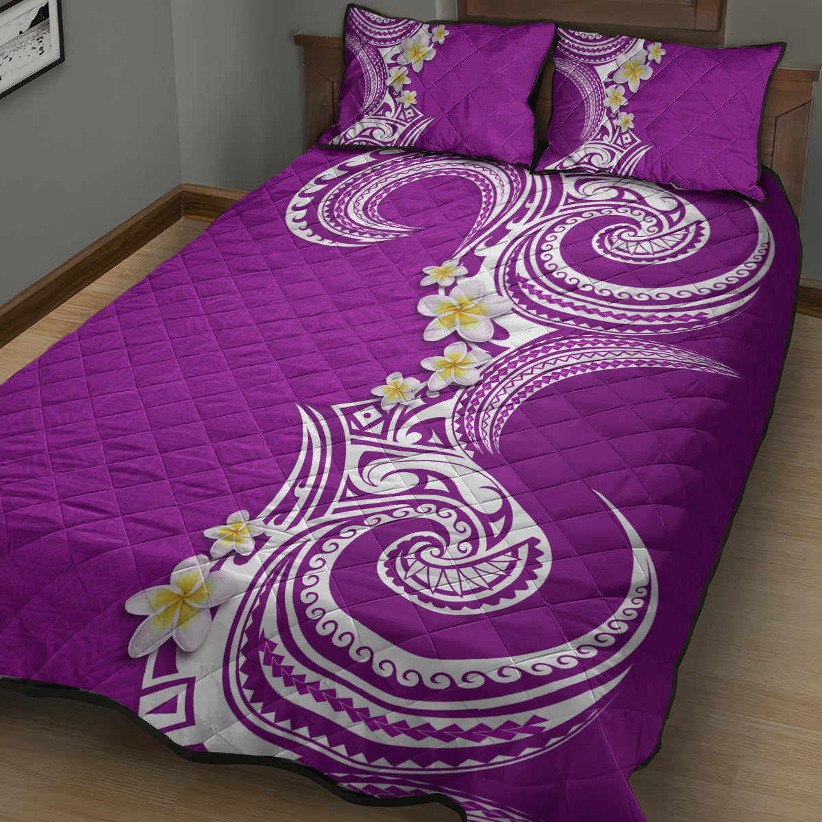 Aloha Polynesian Plumeria Flower Quilt Bed Set Purple Color LT03 - Polynesian Pride