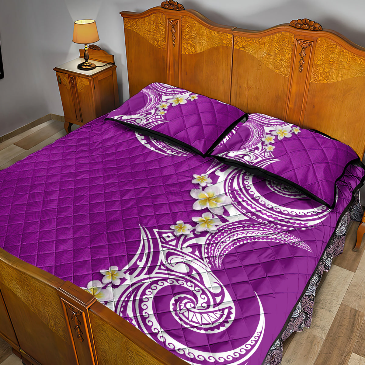 Aloha Polynesian Plumeria Flower Quilt Bed Set Purple Color LT03 - Polynesian Pride