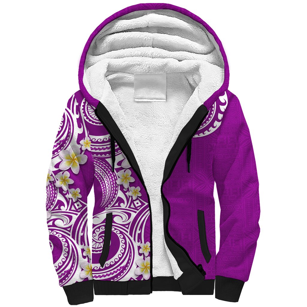 Aloha Polynesian Plumeria Flower Sherpa Hoodie Purple Color LT03 Unisex Purple - Polynesian Pride
