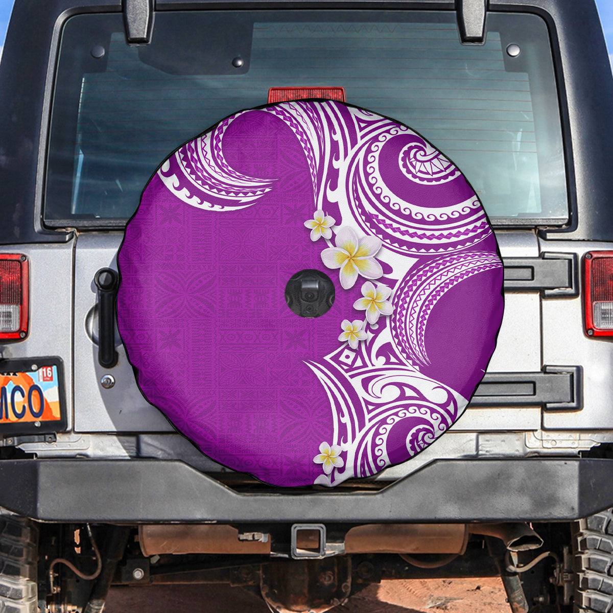 Aloha Polynesian Plumeria Flower Spare Tire Cover Purple Color