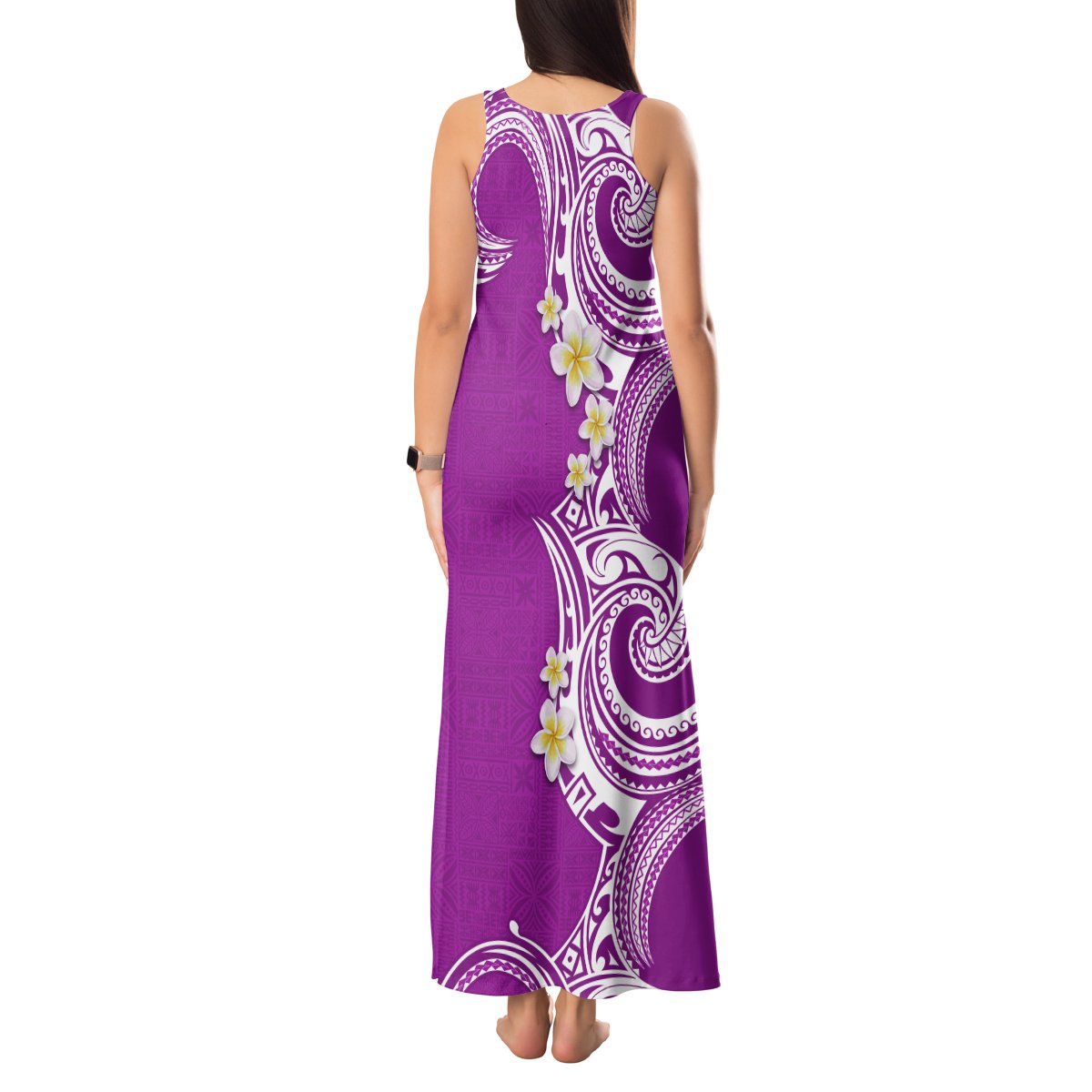 Aloha Polynesian Plumeria Flower Tank Maxi Dress Purple Color LT03 - Polynesian Pride