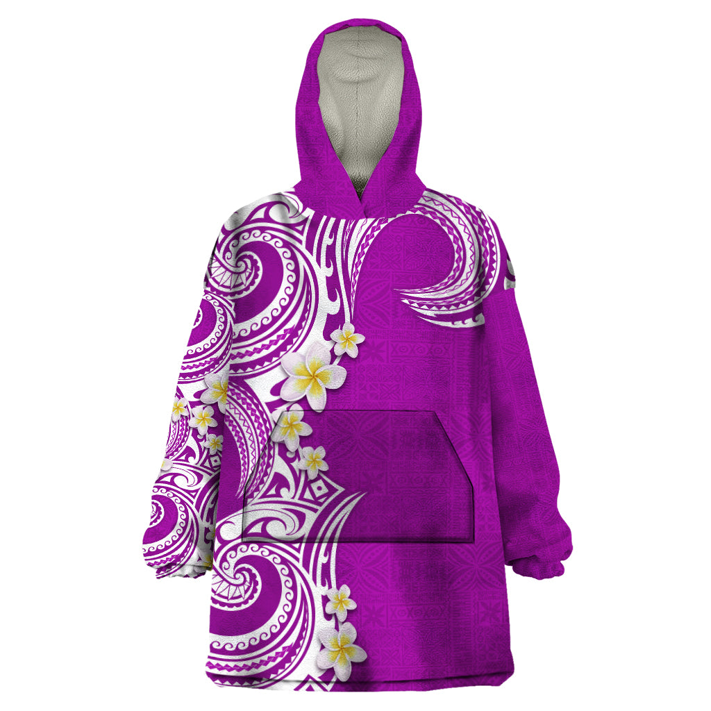 Aloha Polynesian Plumeria Flower Wearable Blanket Hoodie Purple Color LT03 One Size Purple - Polynesian Pride