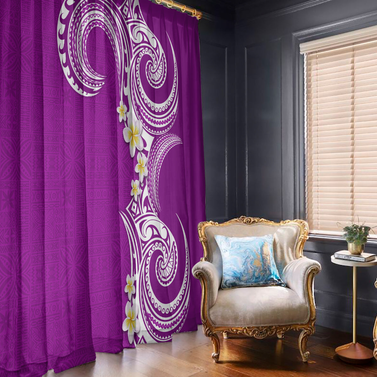 Aloha Polynesian Plumeria Flower Window Curtain Purple Color LT03 - Polynesian Pride