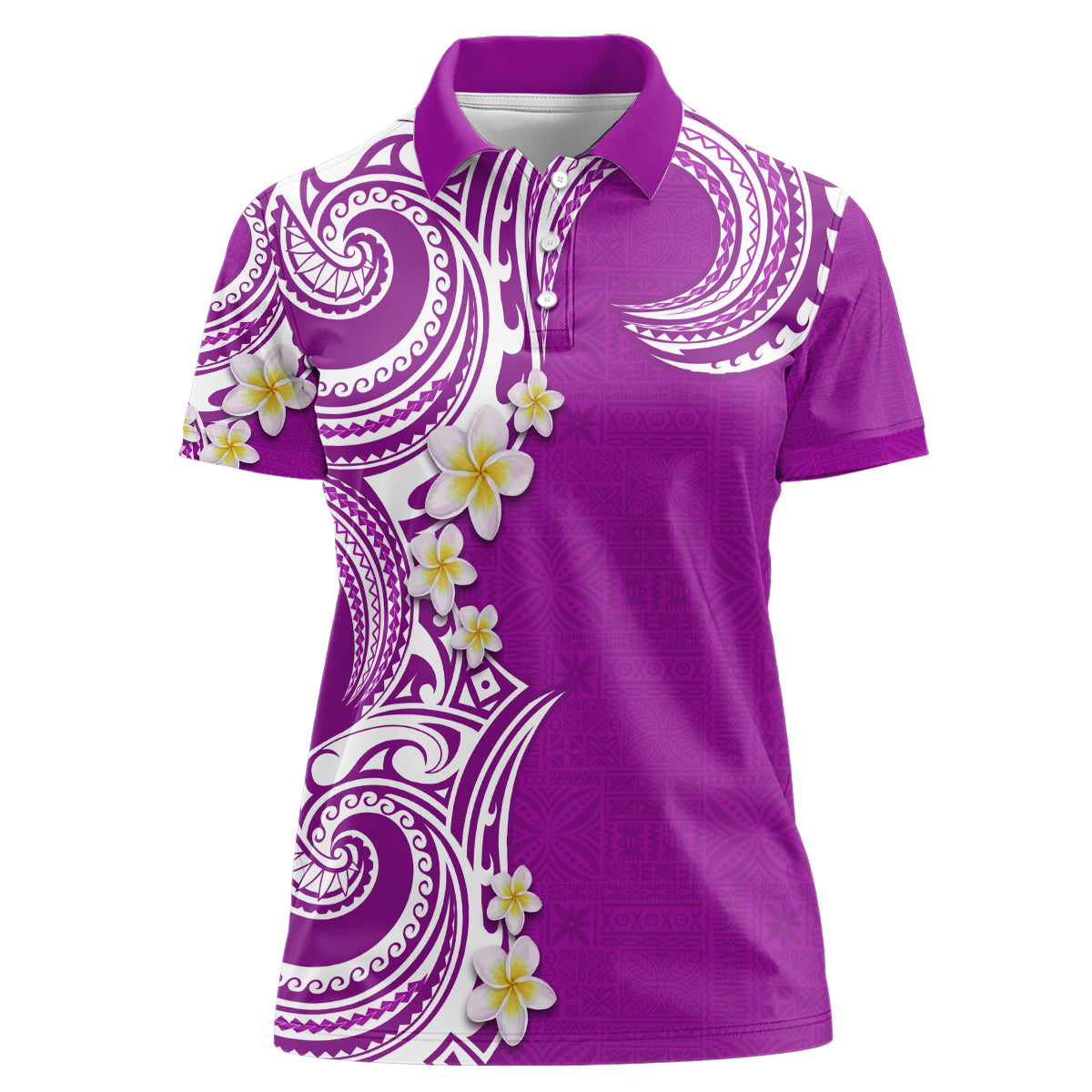 Aloha Polynesian Plumeria Flower Women Polo Shirt Purple Color