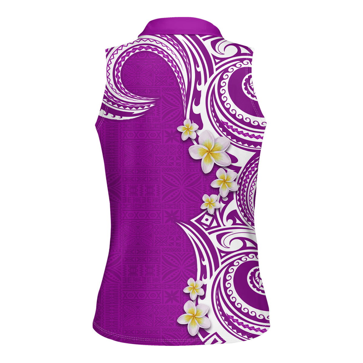 Aloha Polynesian Plumeria Flower Women Sleeveless Polo Shirt Purple Color