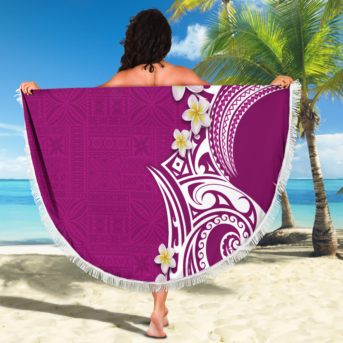 Aloha Polynesian Plumeria Flower Beach Blanket Pink Color LT03 - Polynesian Pride