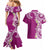 Aloha Polynesian Plumeria Flower Couples Matching Mermaid Dress and Hawaiian Shirt Pink Color