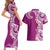 Aloha Polynesian Plumeria Flower Couples Matching Short Sleeve Bodycon Dress and Hawaiian Shirt Pink Color