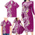 Aloha Polynesian Plumeria Flower Family Matching Long Sleeve Bodycon Dress and Hawaiian Shirt Pink Color