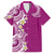 Aloha Polynesian Plumeria Flower Family Matching Long Sleeve Bodycon Dress and Hawaiian Shirt Pink Color