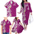 Aloha Polynesian Plumeria Flower Family Matching Off The Shoulder Long Sleeve Dress and Hawaiian Shirt Pink Color