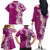 Aloha Polynesian Plumeria Flower Family Matching Off The Shoulder Long Sleeve Dress and Hawaiian Shirt Pink Color