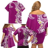 Aloha Polynesian Plumeria Flower Family Matching Off Shoulder Short Dress and Hawaiian Shirt Pink Color LT03 - Polynesian Pride