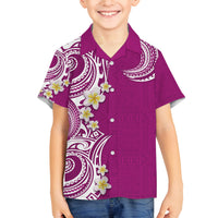 Aloha Polynesian Plumeria Flower Family Matching Off Shoulder Short Dress and Hawaiian Shirt Pink Color LT03 Son's Shirt Pink - Polynesian Pride
