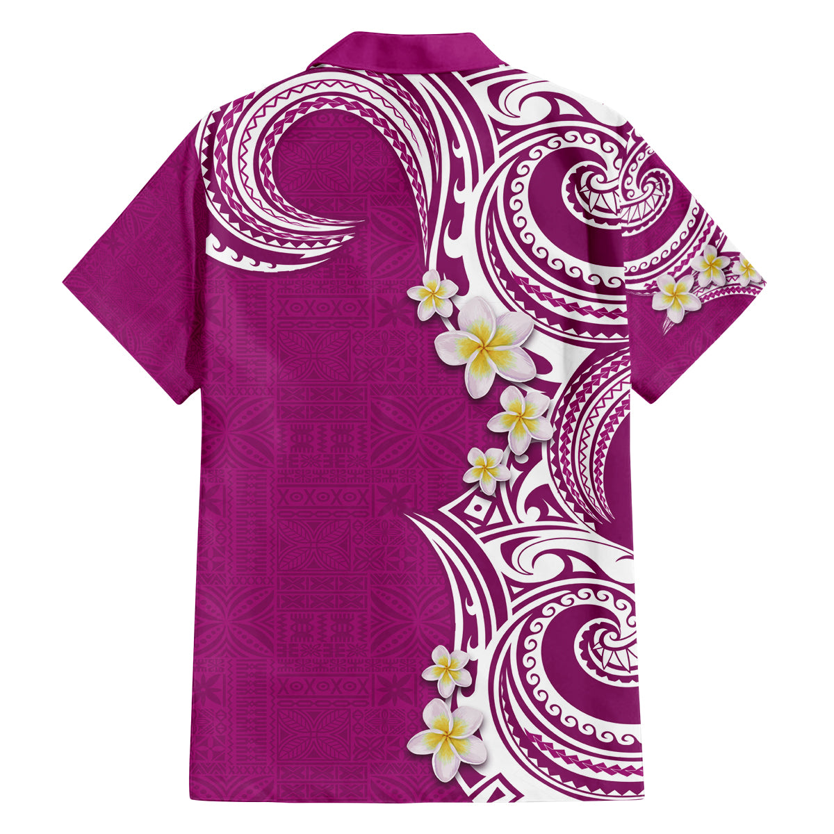 Aloha Polynesian Plumeria Flower Family Matching Puletasi and Hawaiian Shirt Pink Color